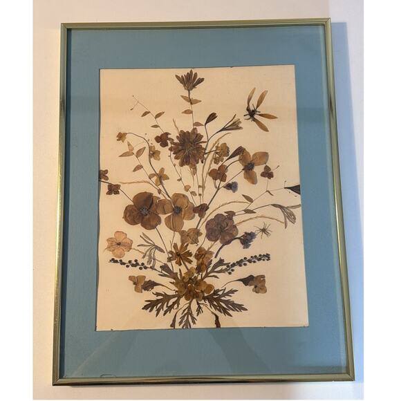 Unbranded Other - Vintage Gold Framed Pressed Flower Art Real Dried Botanical Wildflower WallDecor